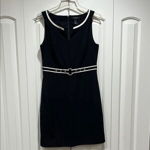 Elegant Black Dress with White Accents- Size 8